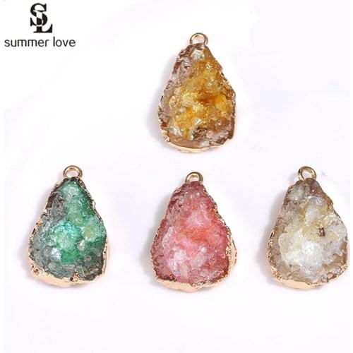 10PCS/Lot Irregular Waterdrop Resin Stone Charms for Diy Necklace Earring Making Gold Druzy Pendant Handmade Jewelry Accessories