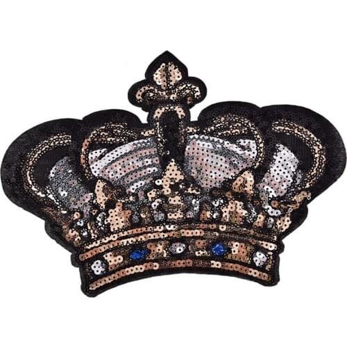 Large Crown Patch Badge Cartoon Sequin Iron On Sewing On For Clothes Stickers