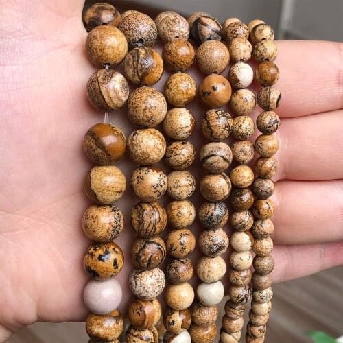 Natural Smooth Picture Jaspers Stone Beads Round Loose Spacer Beads For Jewelry Making DIY Bracelet Necklace 15'' 4/6/8/10/12mm