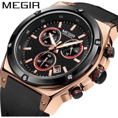 Megir Chronograph Men Sport Watch Quartz Fashion High Quality Luxury Brand Men Watches Silicone Strap Wristwatch For Men