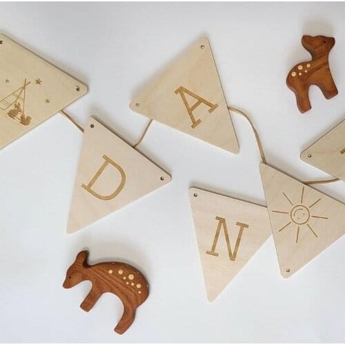 D7WF 1 Set Natural Wooden Slices Tag with Rope Basswood Letters Card Hanging Banner