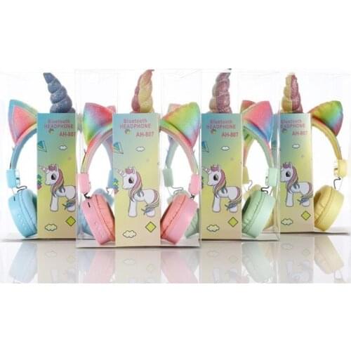 New Head-Mounted Cat Ear Unicorn Cartoon Stick-on Crystals Bluetooth Childrens Headphones Learning headphones
