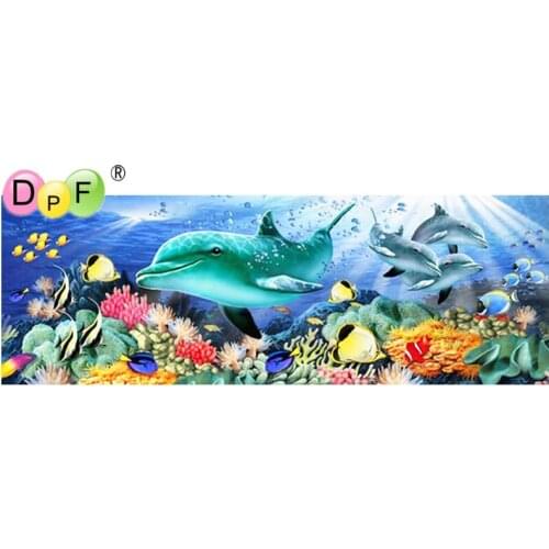DPF 5D full Round Diamond Painting sea dolphin swim DIY Magic Cube Cross Stitch art crafts Diamond Embroidery Mosaic Home Decor