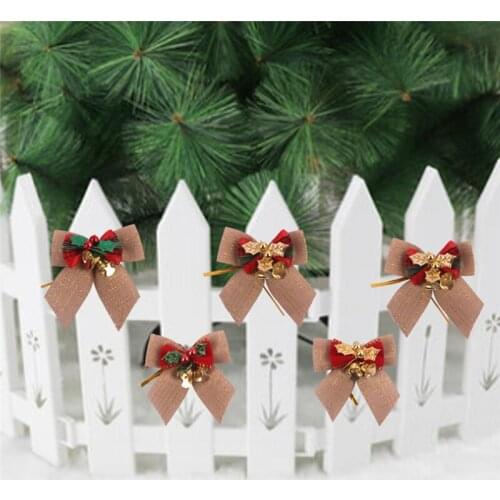 Red Christmas Bows Hanging Decorations Christmas Bow With Iron Bells Christmas Tree Bowknot Ornaments New Year Xmas Party Gift