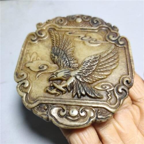 Natural Jade Antique Carving Eagle Jade Pendant Pendant Amulet Mascot Collection Jewelry Decoration Waist Wear Gift Figurines