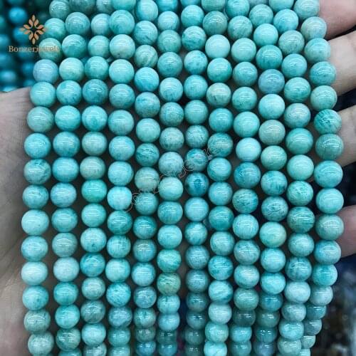 Natural Blue Color Russian Amazonite AA Grade Stone Round Smooth 6 8 MM Beads For Bracelets Handmade Necklaces Jewelry Making