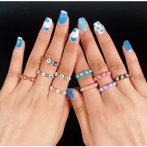 Neon Enamel Colorful Eye Zircon Ring For Women, Gold Plated Adjustable Stackable Opening Ring Jewelry Gift