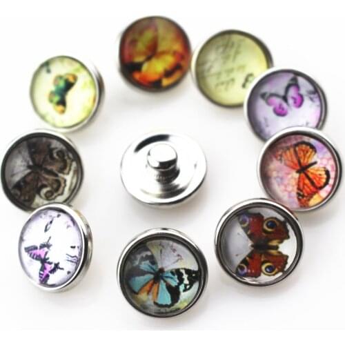 New arrive 20pcs/lot glass butterfly snap buttons for 12mm snap bangle bracelet ginger chunky interchangeable jewelry