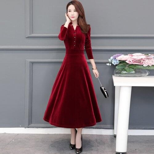 Autumn Winter New Elegant Sheath Dress Vintage Midi Dresses Korean Women Bodycon Gold Velvet Dress Party Black Runway Vestidos