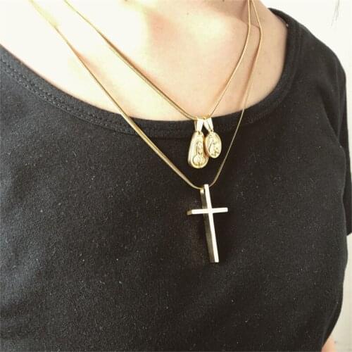 Hip Hop Stainless Steel Double Madonna Cross Pendant Necklace Fashion Jewelry Short Choker For Men Women Party Gifts