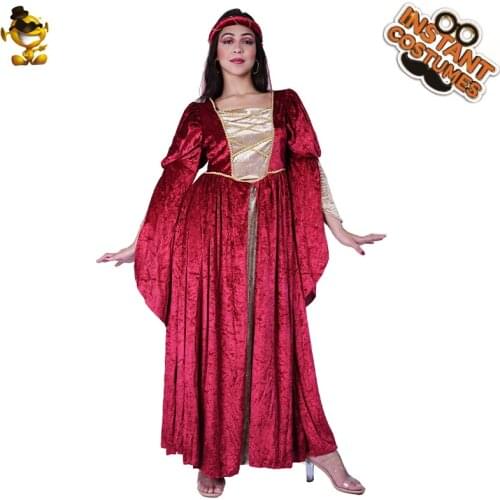 QLQ Adult Ladys Medieval Princess Dress Cosplay Music Festival Dress Up Red Long Goddess Costume for Women