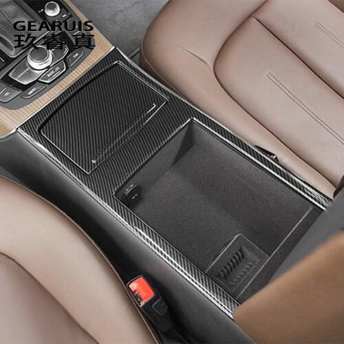 Carbon Fiber Car Styling Armrest Box Water Cup Decoration Frame Cover Trim For Audi A6 C7 A7 Interior Storage Box Panel Stickers