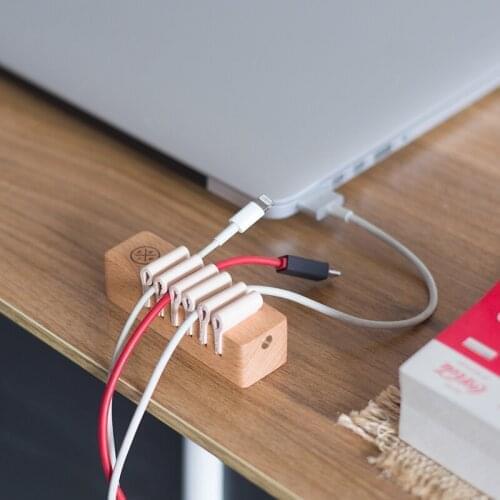 Solid Wood Desktop Cord Manager Fastening Clamp Charging Data Cable Buckle Computer Mouse Mobile Phone Cable Storage