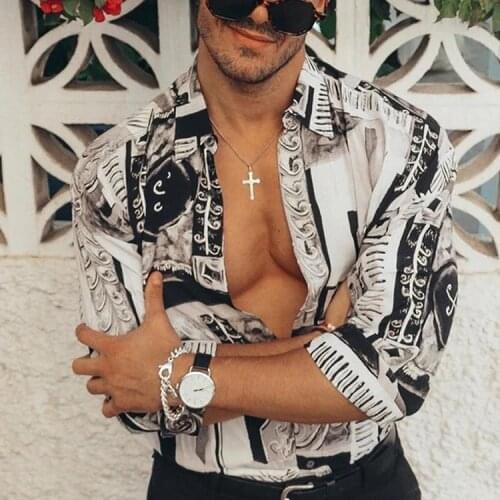 2020 Printed Shirt mens Casual Business Long Sleeve Loose button up Shirt hawaiian shirt luxury retro plus Size streetwear