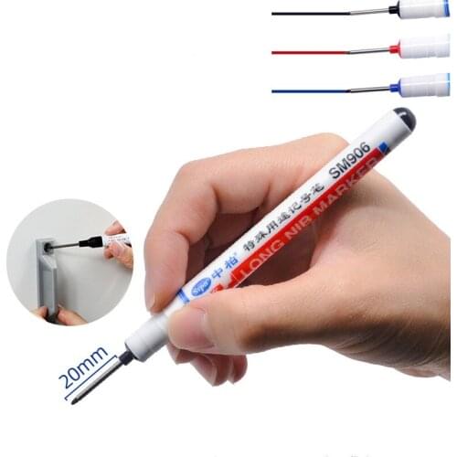 Woodworking Pen 20mm Long Head Markers Red Black Blue Ink Multi-purpose Deep Hole Waterproof Quick-drying Bathroom Marker Pens