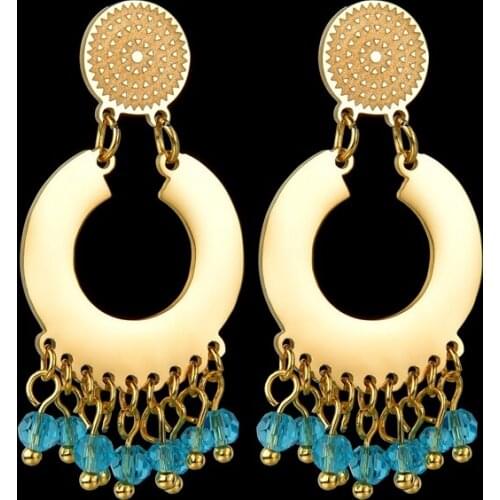 Bohemia Trendy Big Round Circle Hoop Preals Earrings Nature Stone Exaggeration Ear Hoops Colgante Metal Earing Trinket Brincos