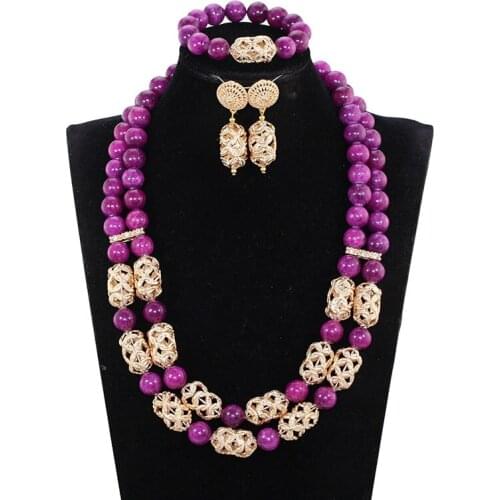Splendid Purple Nigerian Bead African Wedding Purple Wine Bridal Party Event Jewelry Celebration Free Shipping PJW144