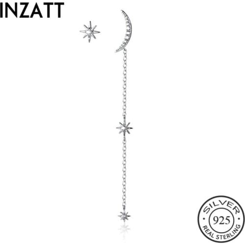 INZATT Real 925 Sterling Silver Chain Tassel Asymmetry Drop Earrings For Elegant Women Party Fine Jewelry Cute Accessories Gift