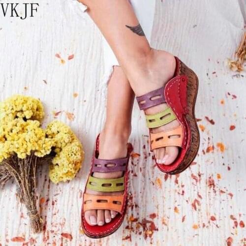 2021High Heels Women Slippers Open Toe Wedges Platform Ladies Sandals Hollow Out Slides Gladiator Flip Flops