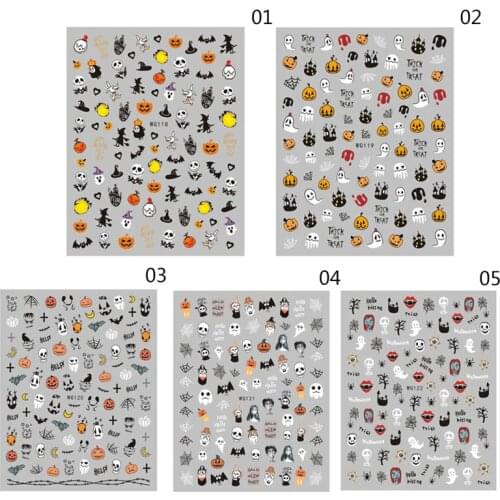 1pcs 3D Black Halloween Nail Sticker Pumpkin Bat Ghost Skull Horror Nail Decals DIY Nail Arl Manicure Decoration Sticker