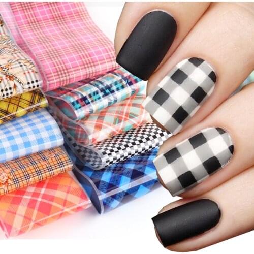 10pcs Lattice Nail Stickers Nail Art Transfer Foil Geometry Plaid Series Starry Paper Wraps Polish Manicure Accessories SAGZ21