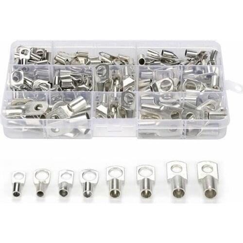 170/100/60Pcs Assortment SC Bare Tinned Copper Lug Terminals Ring Seal Wire Connectors Bare Cable Crimped/Soldered Terminal Kit