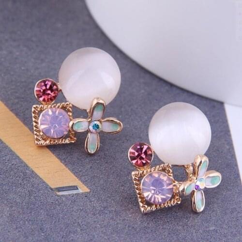 2021 Korean Elegant Stud Earrings Sweet Floral Crystal Earrings Fashion Girls Chic Ear Nails For Women Brincos Jewelry New Gifts