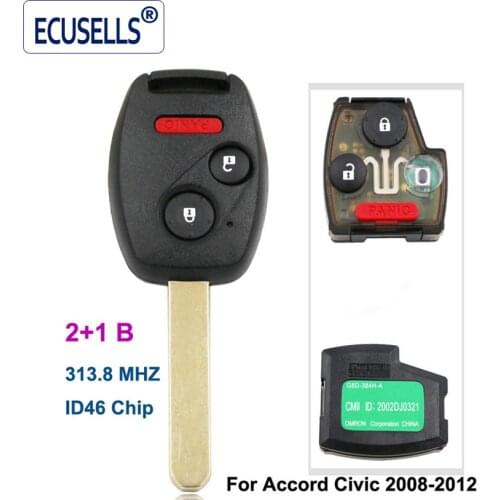 3 Buttons Remote Key Fob 2+1 Buttons 313.8Mhz With ID46 Chip for Honda Accord Civic 2008-2012