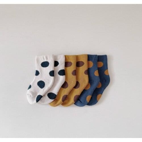 3 Pairs/lot Korean Style Cotton Baby Socks Boys Girls Cute Dot Soft Stretch Toddler Kids Sock Set