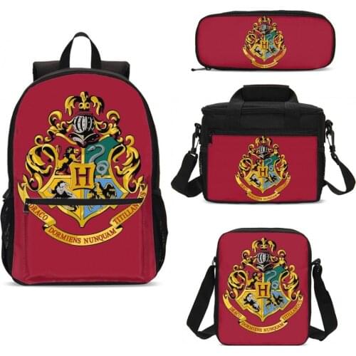 4pcs/set Harried Backpacks Meal Bags Satchels and Pencil Cases Potter Magic Badge Student School Bag Unisex Office worker gift
