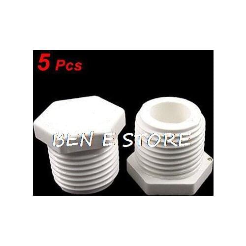 5 Pcs R 1/2" Male BSP Thread White PVC Plastic Pipe End Cap Plug