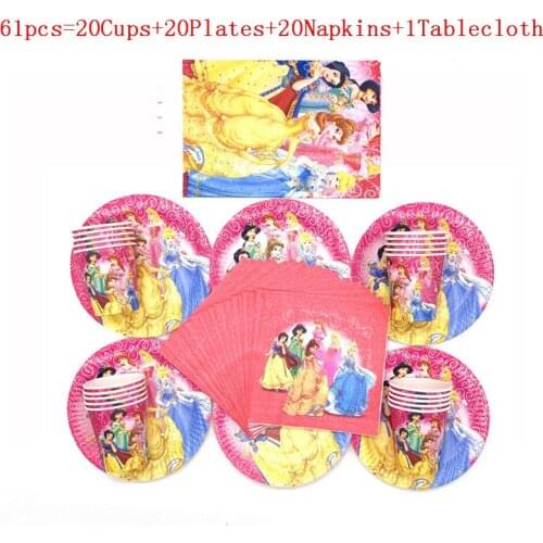 Pink Cartoon Snow White 61Pcs/41Pcs Disposable Tableware Sets Kid Birthday Party Cup Plate Napkin Tablecloth Decoration Supply