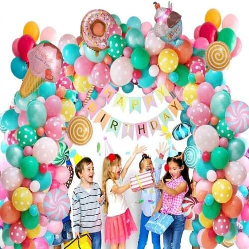72pcs/Set Summer Ice Cream Candy Decoration Donut Balloon Candy Paradise Theme Birthday Party Decoration Banner Foil Balloon