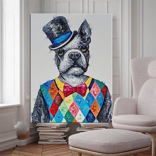 Abstract Fashion Colorful Dog Wearing Clothes Canvas Painting Posters and Print Wall Art Picture for Living Room Home Decoration