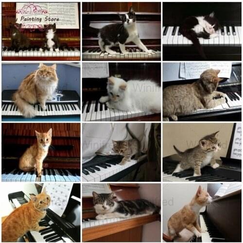 DIY Diamond Embroidery Cat On The Piano Full Square/Round Diamond Painting Kitten Pet Picture Rhinestone Mosaic Music Home Decor
