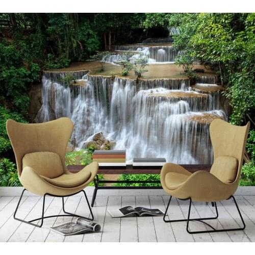 Free Shipping Forest Waterfall Flow TV Background Wall Custom 3D Office Wallpaper Hotel Living Room Photo Wall from China