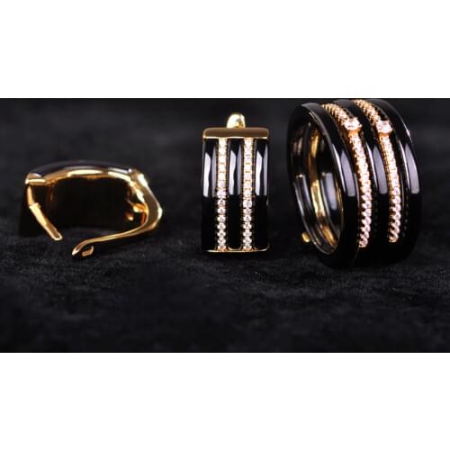 Madrry Zircon Ceramic Jewelry Sets Earrings&Ring Women Man Gold color china Porcelain Wide Aros Aretes Party OL Couple Joyas