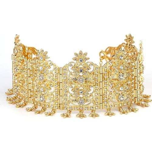 Sunspicems Big Algeria Crown Tiaras Classic Bridal Hair Chain Arabic Women Headbands Wedding Rhinestone Accessories