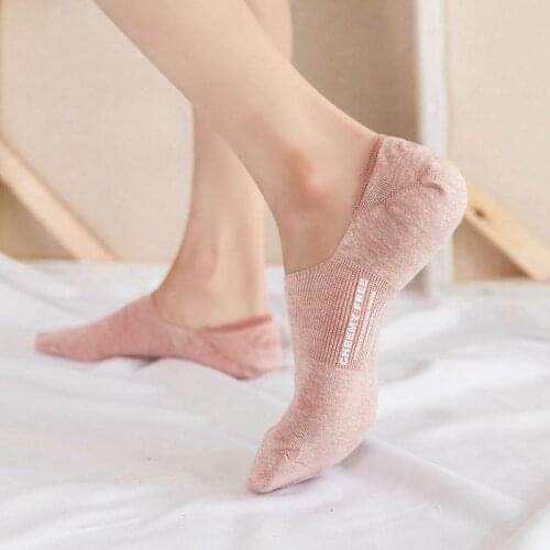 CA075 2Pcs No Show Women Socks Fashion Ankle Funny Socks Shallow Mouth Invisible Cotton Letter Print Candy Color