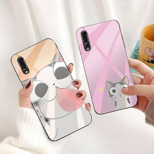 Anime Cartoon Chis Sweet Home Cat Phone Case Tempered Glass For Huawei P30 P20 P10 lite honor 7A 8X 9 10 mate 20 Pro