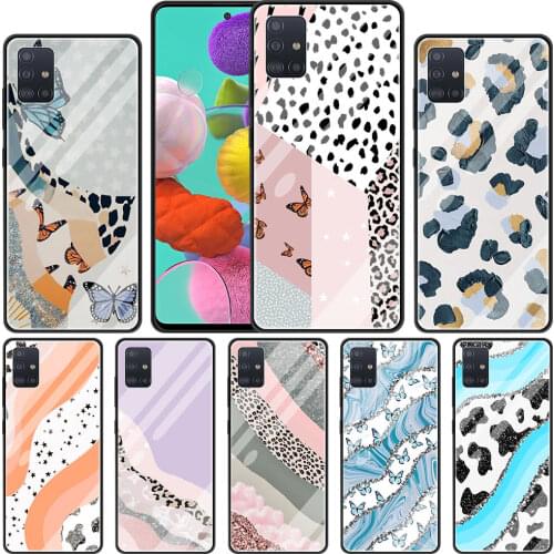 Tempered Glass Case for Samsung Galaxy A50 A51 A71 A70 M31 A10 A31 A30 M51 A81 Phone Cover Bumper S20 A91 Leopard Marble Shell