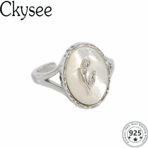 Ckysee News 925 Sterling Silver Rings High Quality Oval Shell Tulip Design Rings For Women Original Fine Jewelry Charms Flower