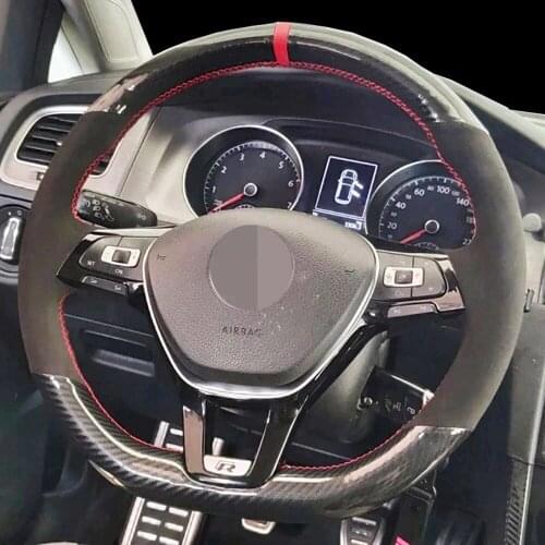 DIY Black Suede Carbon Fiber Car Steering Wheel Cover Wear-Resistant For Volkswagen Golf 7 mk7 Passat B8