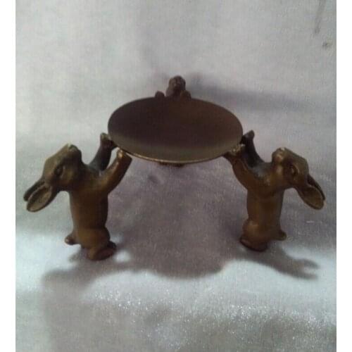 Home Decorated Handwork copper Carving 3 Rabbit statue The Candle Holder/ Candlestick