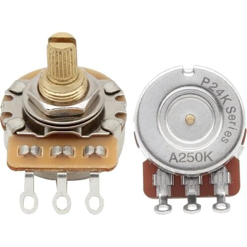FLEOR 2PCS Brass 3/8" Short Split Shaft 24-Tooth Guitar Potentiometers Pots 500K / 250K Option
