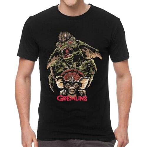 Gremlins T-Shirts Men T Shirt Short Sleeve Mens T Shirts Gizmo 80s Movie Mogwai Monster Horror Retro Sci Fi Tshirts Cotton Tee