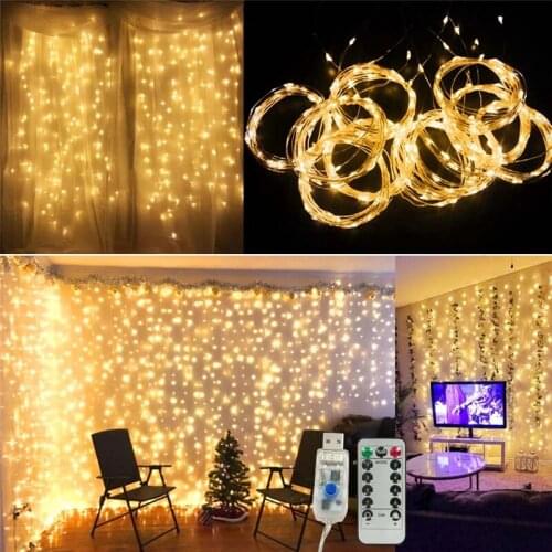 3X3M LED Fairy Lights Garland Curtain Lamp Remote Control USB String Lights garland on the window Christmas Decorations 5z