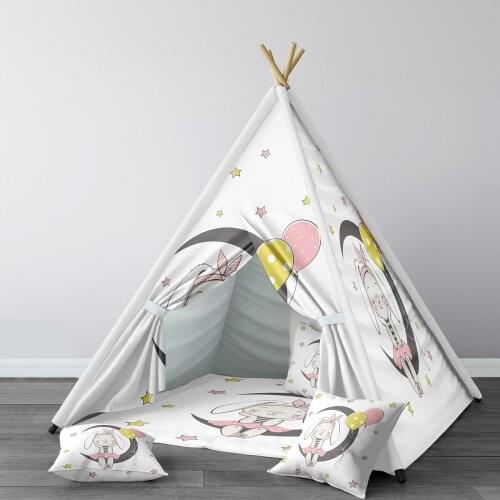 Play Tent for Kids Wigwam Portable Indoor Playground Tents Children Bedrooms Moon Rabbit Yellow Pink Model 007