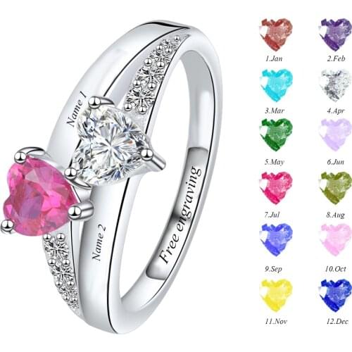 YSH 925 Sterling Silver Double Heart Birthstone Name diy Rings Engraved Couples Names Ring With Anniversary Custom jewelry Gifts
