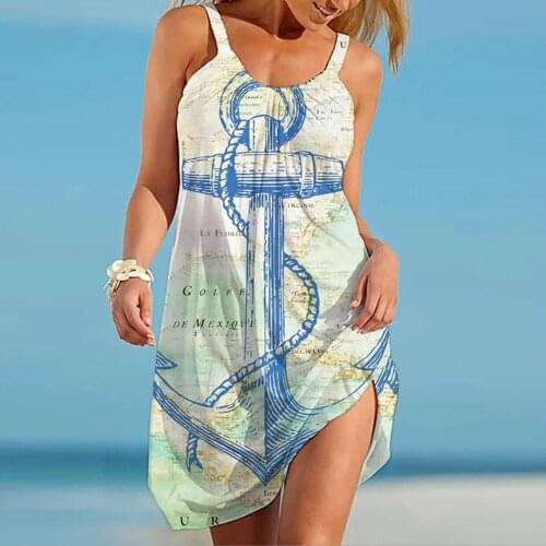 Papertiger Sea Chart Anchor Print Fun Sleeveless Summer Dress Ladies Casual Beach Dress